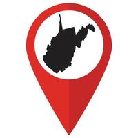West Virginia state map. Map of West Virginia state on map pinpoint in red color vector