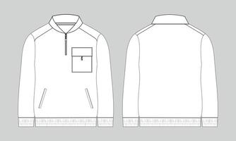 Bomber Jacket technical drawing fashion flat sketch template front and back views vector