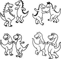 Cartoon dinosaurs line art illustration featuring smiling t rex characters vector