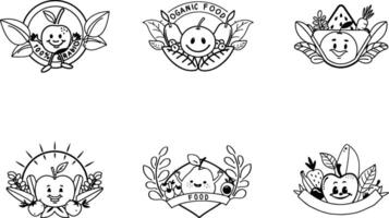 Cute hand drawn organic food labels set with fruits and vegetables vector
