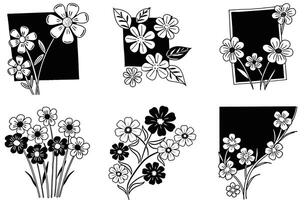 Black and white daisy flower arrangements with frames and bouquets set vector
