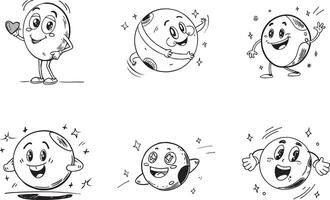 Hand drawn cartoon moon characters set in various poses isolated vector