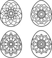 Easter eggs coloring page with floral ornaments in line art style vector