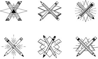 Geometric design elements with pencils and rulers creative concept flat lay vector