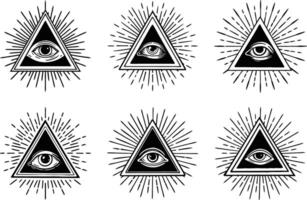 All seeing eye pattern mystical symbol in triangle shape with burst rays vector