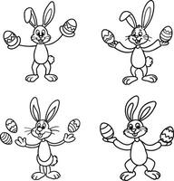 Easter bunny outline collection featuring decorated eggs for coloring and creative projects vector