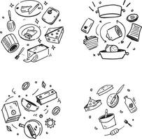 Hand drawn sketch illustration of baking and cooking ingredients and utensils vector