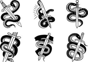 Snake and sword tattoo flash sheet collection of designs vector