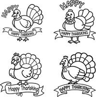 Set of four happy thanksgiving turkey cartoon character outlines design element vector