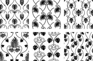 Set of six seamless floral patterns in black and white vector