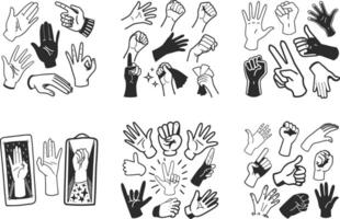 Hand drawn illustration collection of hand gestures and signs vector