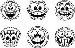 Collection of fun cartoon emoticons showing different expressions and happy faces vector