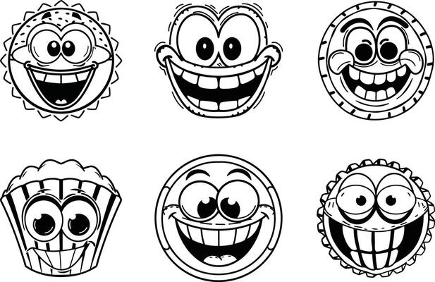 Collection of fun cartoon emoticons showing different expressions and happy faces