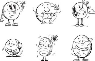Earth day cartoon illustration series with environmentally friendly characters and sustainable concepts vector