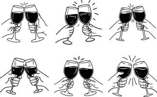 Seamless pattern of hand drawn wine glasses clinking in celebration design vector