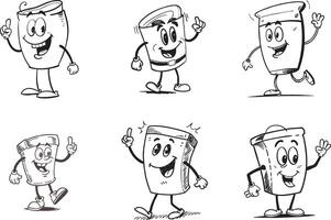 Cartoon container characters collection in black and white illustration vector