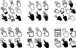 Hand cursor collection touching or clicking different screen gestures in outline style vector