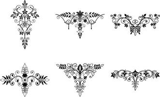 Collection of black and white floral ornaments and design elements vector