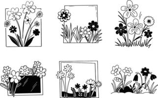 Hand drawn flower set with frames and garden arrangements illustration vector