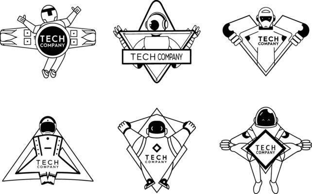 Collection of black and white futuristic robot logo concepts for tech companies