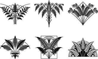 Collection of decorative fern frond ornaments in black and white design elements vector