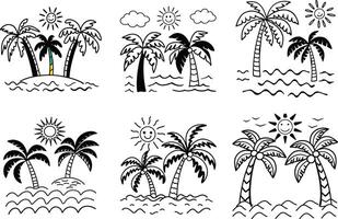Seamless tropical pattern with palm trees sun and sea waves art vector