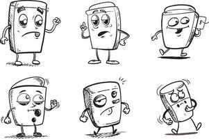 Cartoon coffee cup character set with different moods and emotions vector