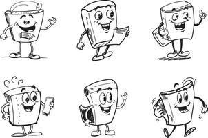 Cartoon character collection of documents and paper sheets with funny expressions vector
