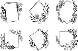 Elegant black and white floral frame collection for invitations and decorative design elements vector