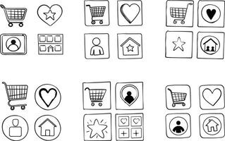 Hand drawn ui icon set doodle style illustration for web design vector
