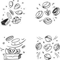 Hand drawn nuts and fruits sketch set isolated on white background vector