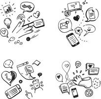 Social media doodle icons set mobile communication hand drawn style vector