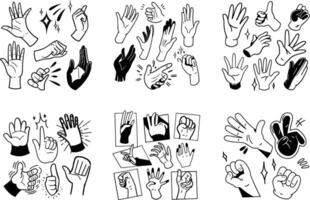 Hand drawn hands in different poses and gestures collection vector