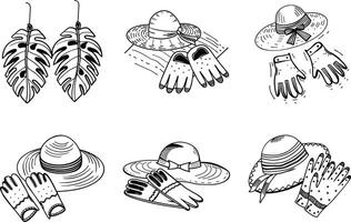 Hand drawn seamless pattern with hats gloves and monstera earrings vector