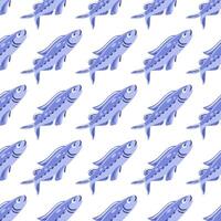 seamless symmetrical diagonal pattern features a variety of blue fish. The design captures the essence of ocean life, perfect for water-themed projects and textiles. vector