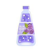 A bottle of blueberry syrup or soda with brightly colored blueberries floating in a thick, translucent liquid that captures the essence of a decadent, sweet treat vector