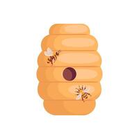 A captivating illustration of a beehive bustling with activity, showcasing busy bees coming and going. The scene highlights the intricate design of the hive and the essential role bees play in vector