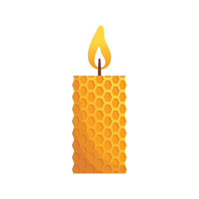 A charming illustration of a honeycomb-shaped candle with a lit wick, radiating warmth and light. Perfect for adding a touch of nature-inspired elegance to any design.