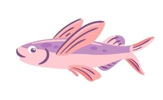 This illustration features a dynamic flying fish gracefully leaping above the ocean surface. Its shimmering scales reflect sunlight, capturing the essence of marine life and the beauty of ocean vector