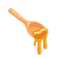 A illustration of a wooden spoon angled gracefully, with luscious honey dripping from its tip. warm hues and natural textures create an inviting, organic atmosphere, ideal for culinary themes. vector