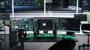 Server farm computer systems controlling network resources through node tree programming software. Visual programming tools on PC screens enabling streamlined data processing video