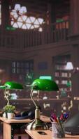verticale vuoto città universitaria biblioteca come un' designato spazio per studenti per opera su scuola Compiti o rendere esame preparativi, primario fonte materiali. accademico collezione di libri. telecamera b. video