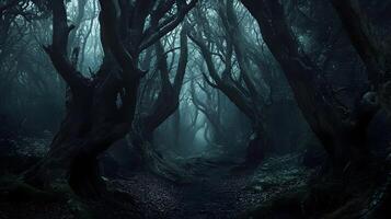 Dark And Twisted Forest Path With Gnarled Trees, Creating An Eerie And Mysterious Atmosphere In The Wilderness. photo