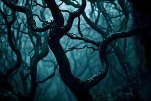 Twisted And Gnarled Tree Branches In A Dark Forest, Creating A Haunting And Mysterious Atmosphere. photo