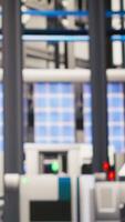 Vertical Engineer in smart factory implementing renewable energy solutions by integrating solar technology with automated assembly systems, enhancing production efficiency, camera B video