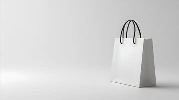 Minimalist White Shopping Bag With Black Handles On A Clean Background, Representing Retail And Packaging. photo