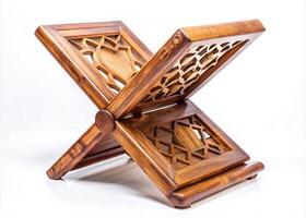 traditional wooden rehal stand with ornate patterns, ideal for displaying religious texts or decorative pieces in any setting photo