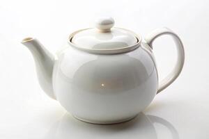 Beautifully crafted white teapot with a polished lid and smooth curves, ideal for serving tea in style with its contemporary and timeless design photo