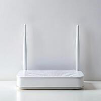 white wireless router with antennas modern tech connectivity modern white wifi router with antennas tech device photo
