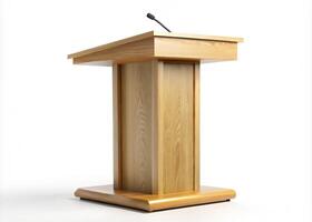 Contemporary wooden podium with sharp angles and smooth finishes, designed for modern presentations and professional events photo